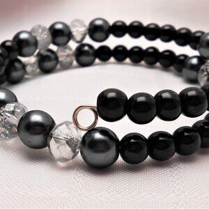 Handmade jewelry set with memory wire bracelets and asymetrical earrings